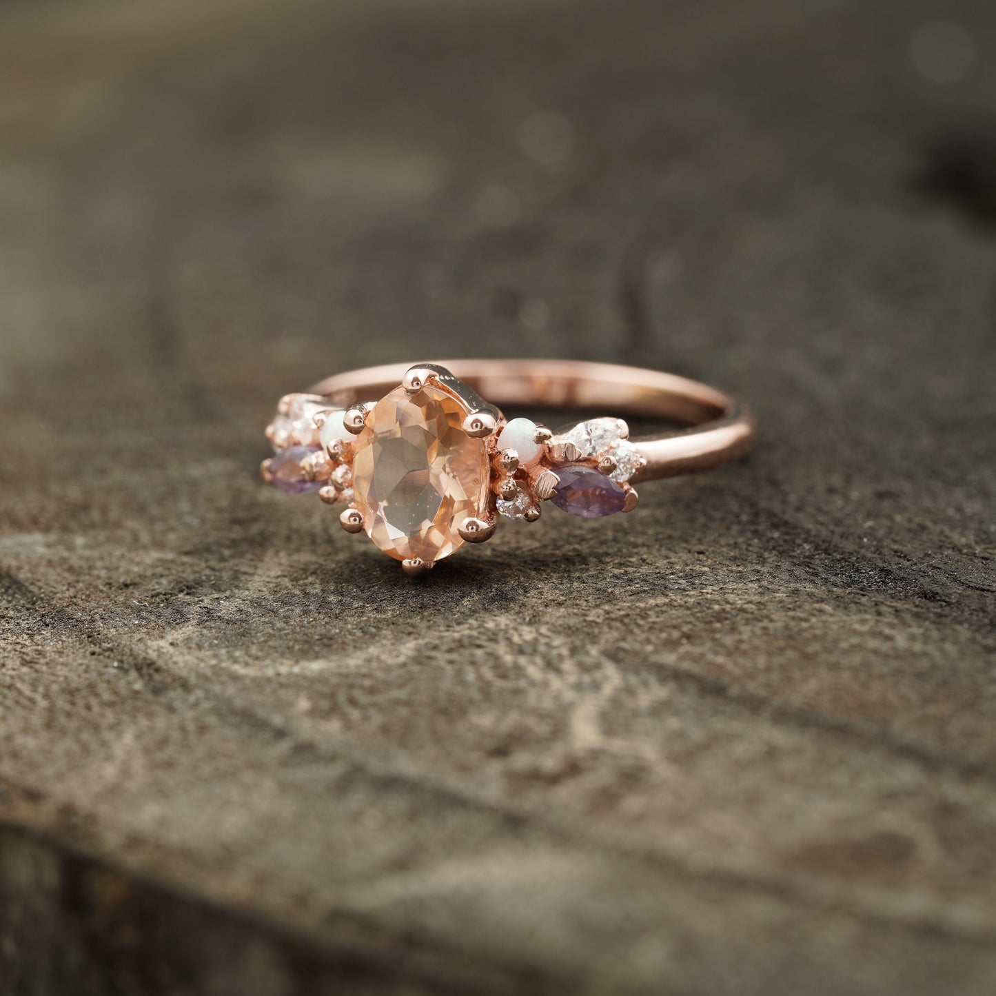 Oval Cut Morganite Gemstone Sterling Silver Engagement Ring