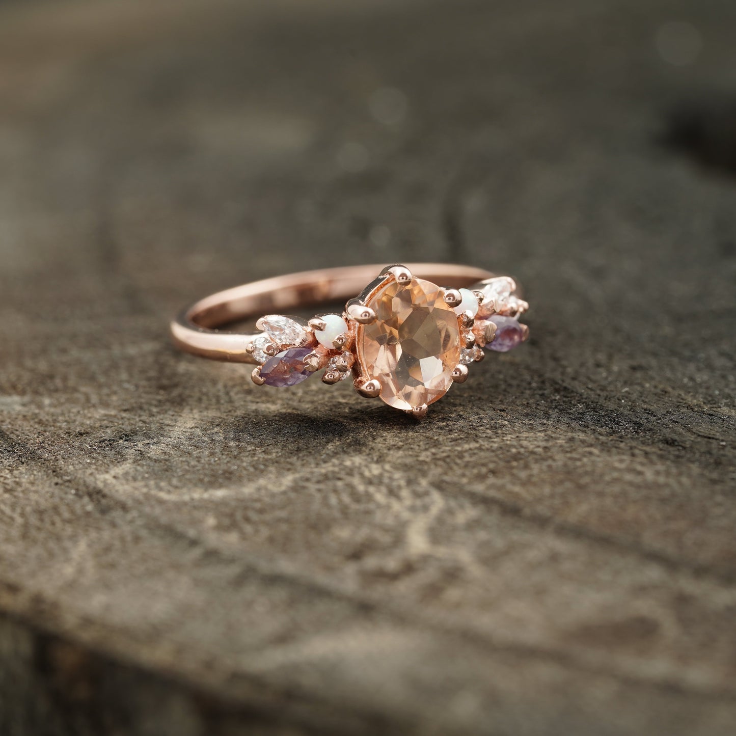 Oval Cut Morganite Gemstone Sterling Silver Engagement Ring