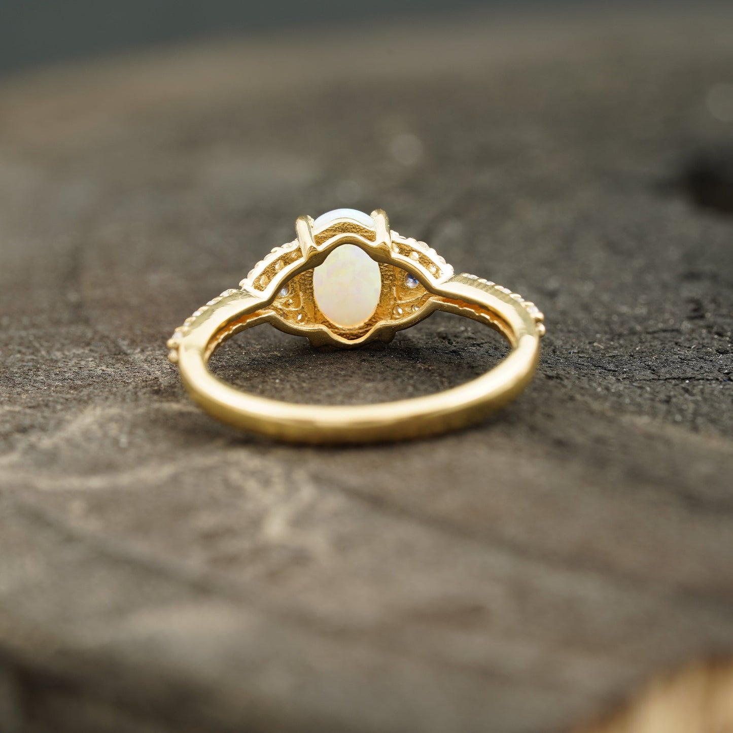 Opal & Sapphire halo Diamond Engagement Ring Back Side