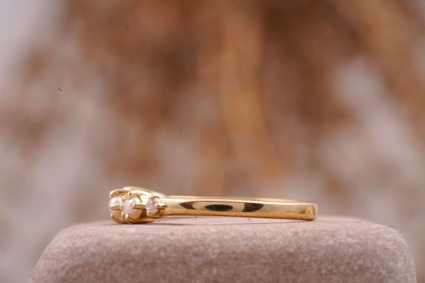 Pearl & Diamond Stacking Wedding Band Side Position
