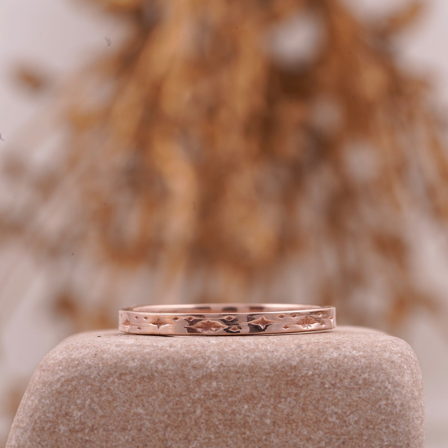 Celestial Star Engraved Wedding Ring Landscape