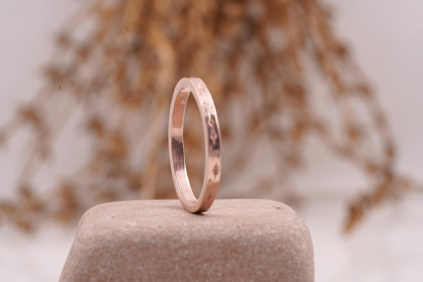 Celestial Star Engraved Wedding Ring Back Side