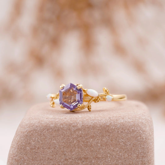 Hexagon Alexandrite Opal Engagement Ring - Gigiscc