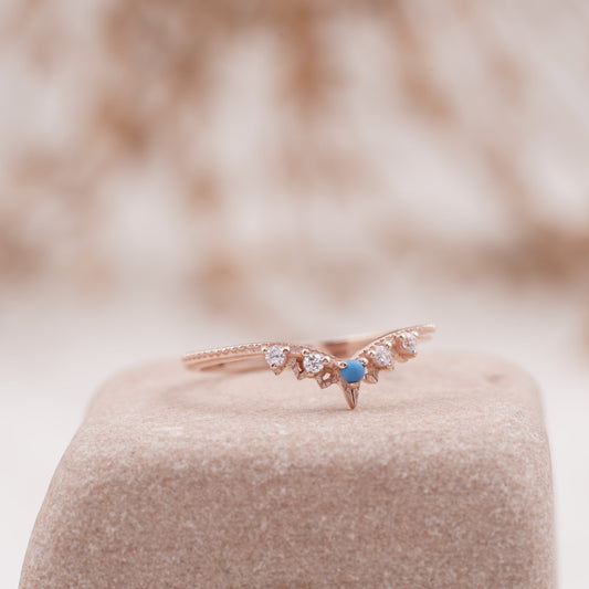 Turquoise Curved CZ Diamond Wedding Band Half Eternity S925 Silver Band For Women