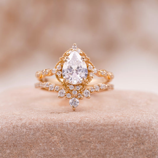 Pear Moissanite Bridal Engagement Ring Front Angle