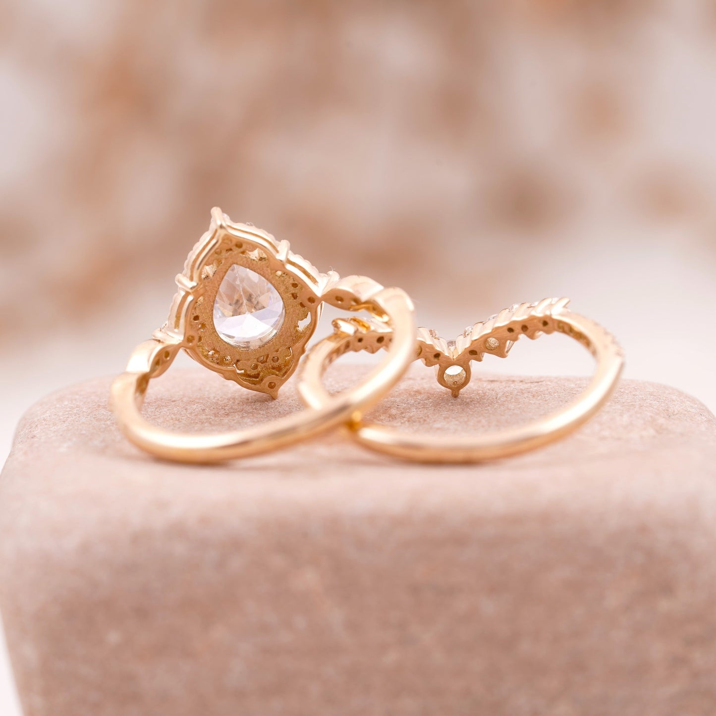 Pear Moissanite Bridal Engagement Ring Back Side