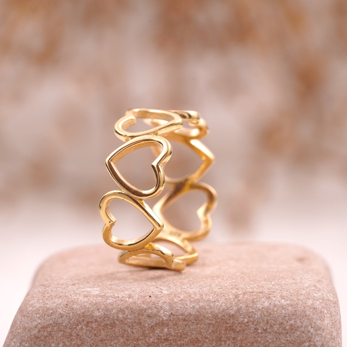 Heart Shaped Solid Gold Stacking Wedding Band Verticle Left Angle