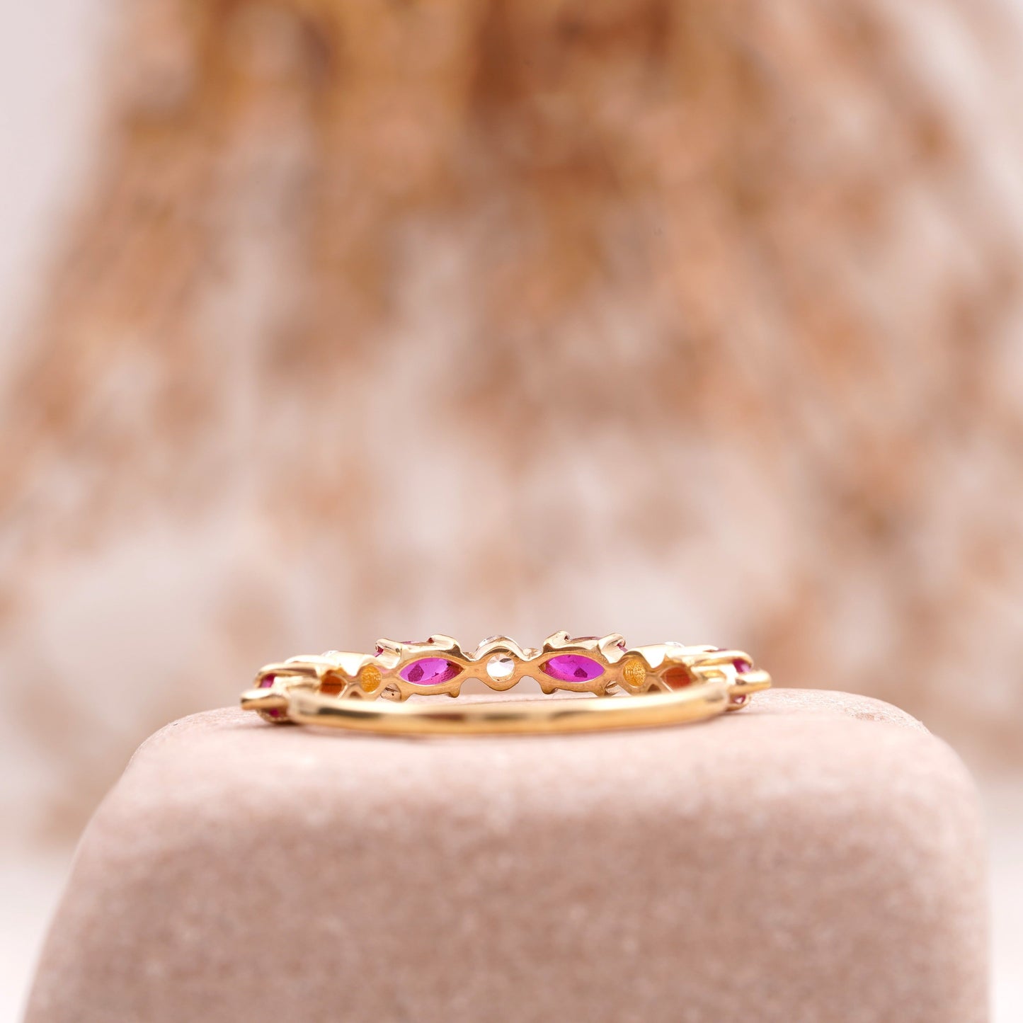 Marquise Cut Ruby Stacking Band 14k Solid Gold Wedding Band