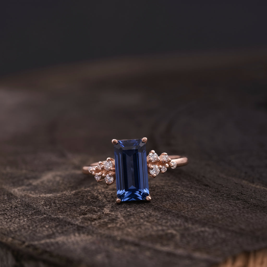 Blue Sapphire Cluster Engagement Ring