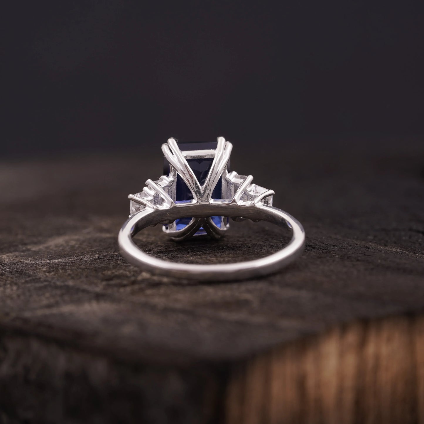 Emerald Blue Sapphire Silver Engagement Ring - Gigiscc