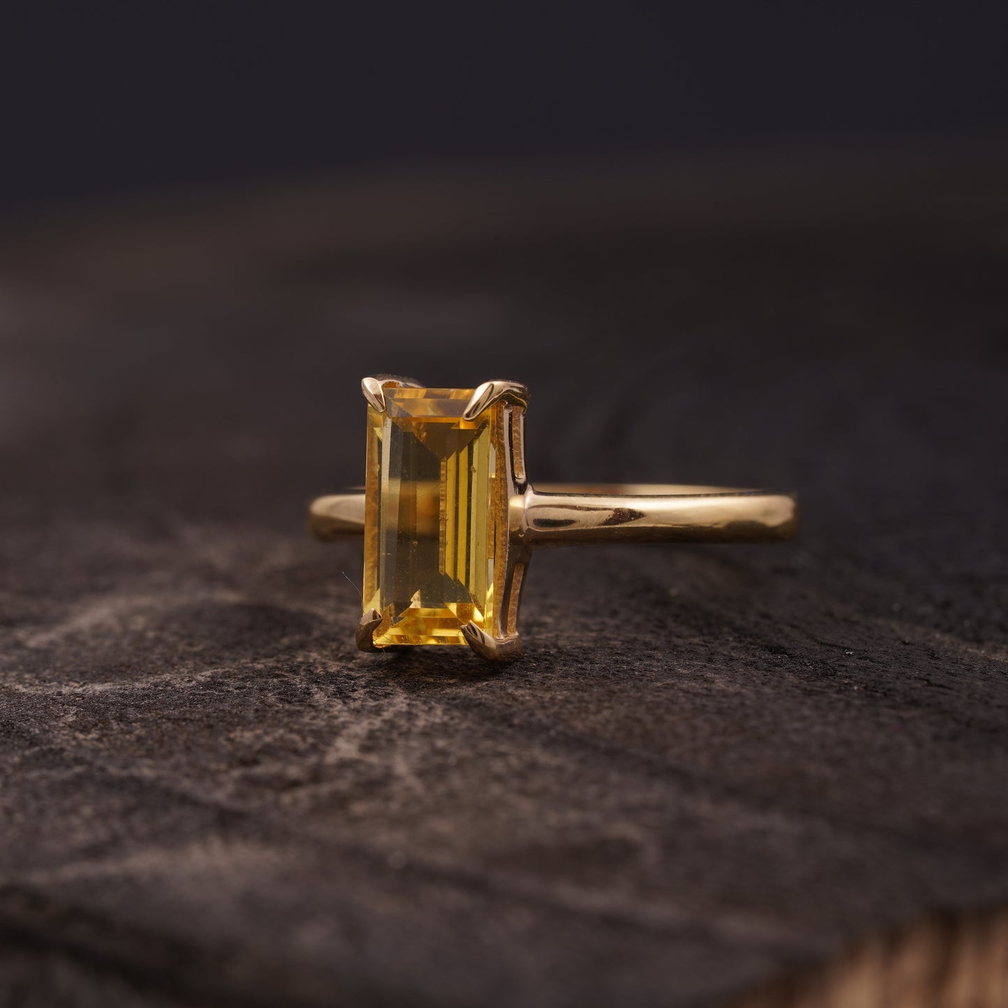 Baguette Citrine Engagement Ring | November Birthstone Jewelry Left SIde Pose
