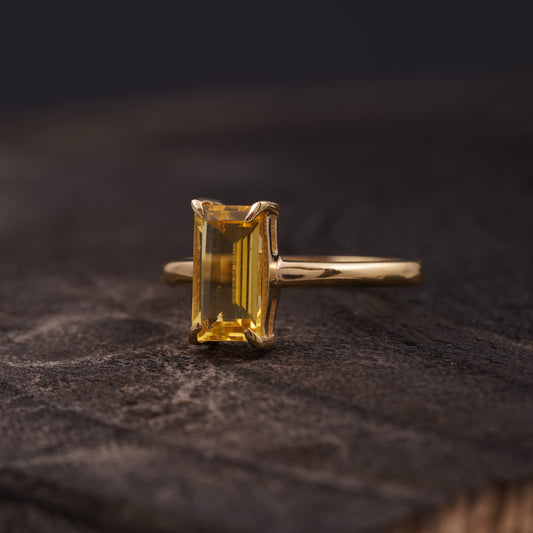 Baguette Citrine Engagement Ring | November Birthstone Jewelry Left SIde Pose