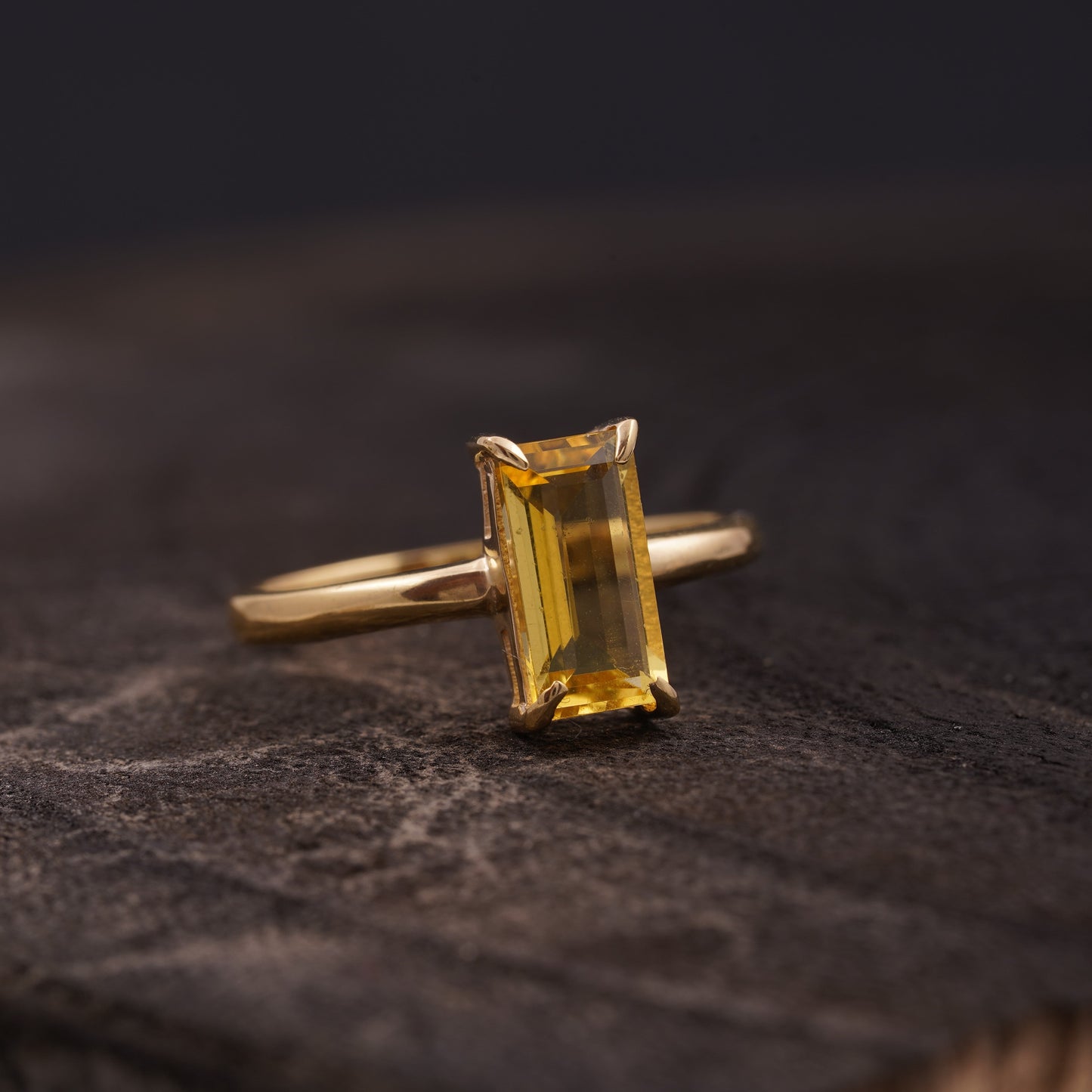 Baguette Citrine Engagement Ring | November Birthstone Jewelry RIght Side Pose