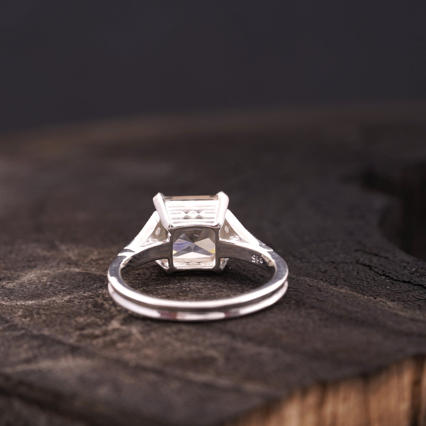Asscher Cut Peach Moissanite Diamond Ring Back SIde Position