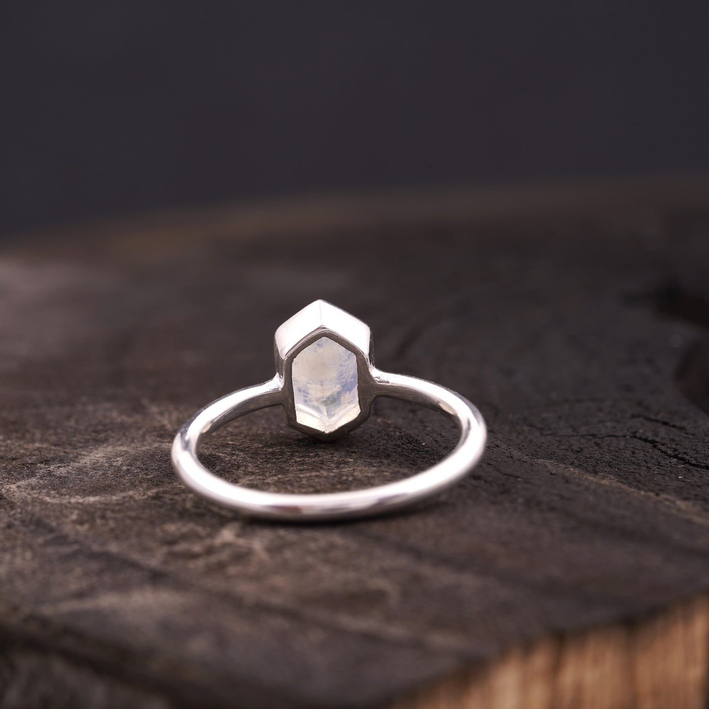 Hexagon Cut Moonstone Solitaire Ring Back Side