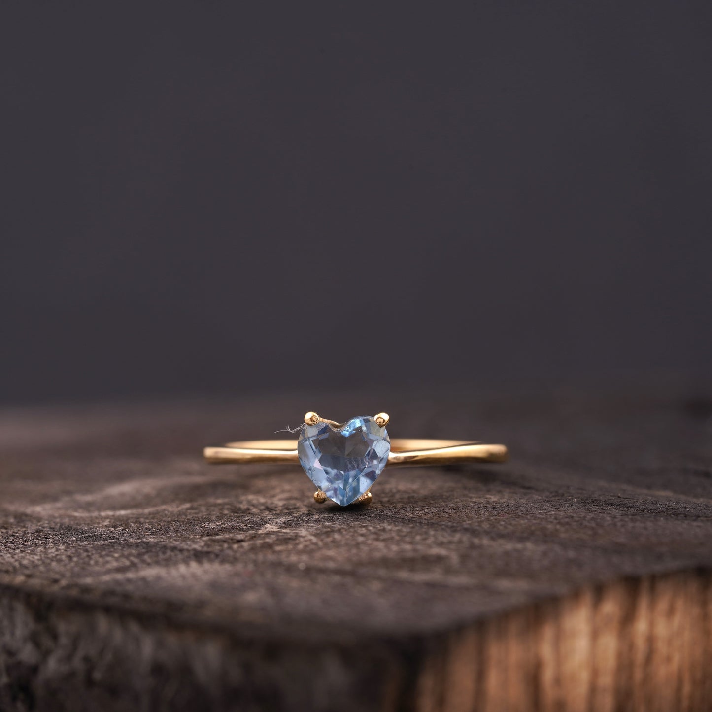 Dainty Heart Aquamarine Stacking Ring | Minimalist Jewelry