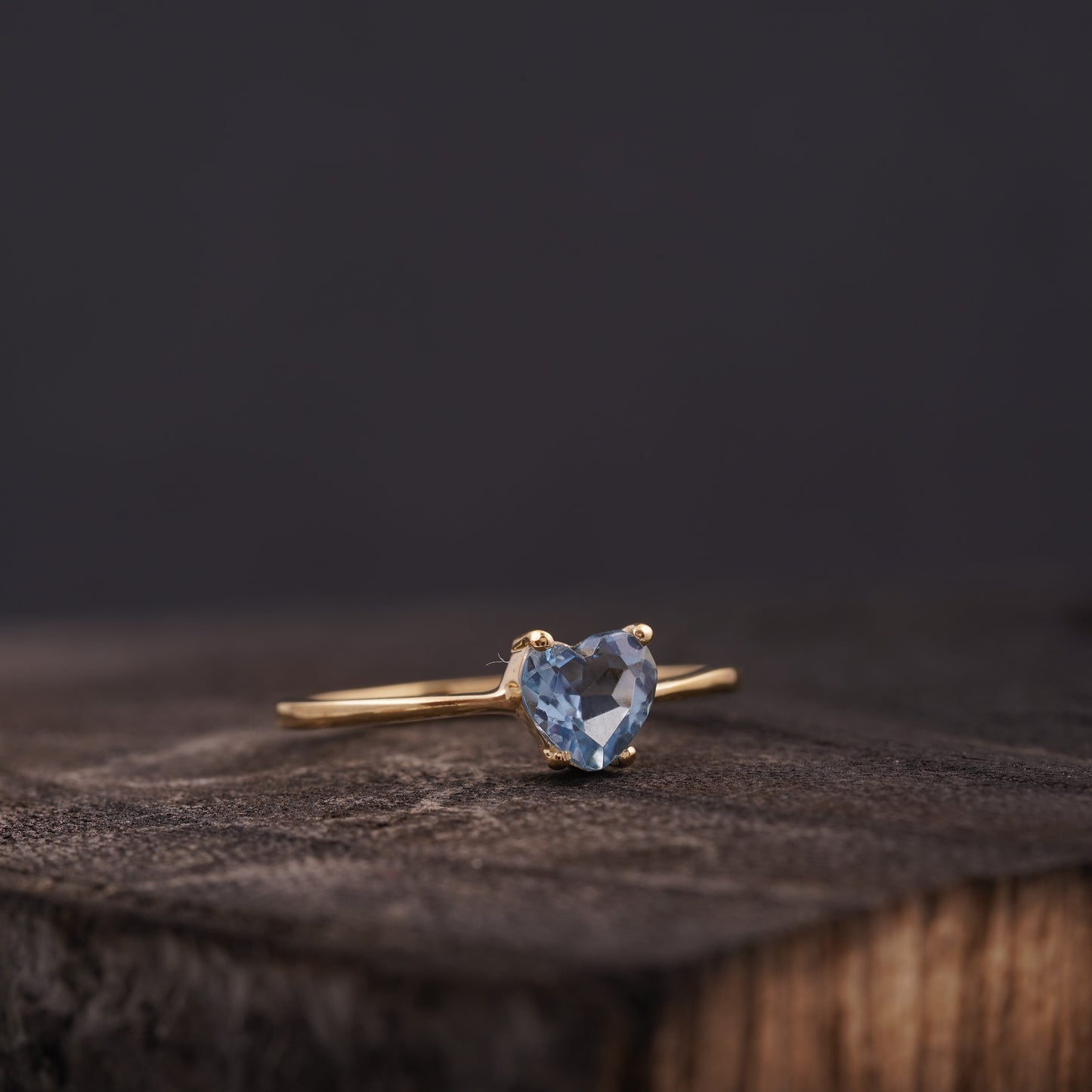 Dainty Heart Aquamarine Stacking Ring