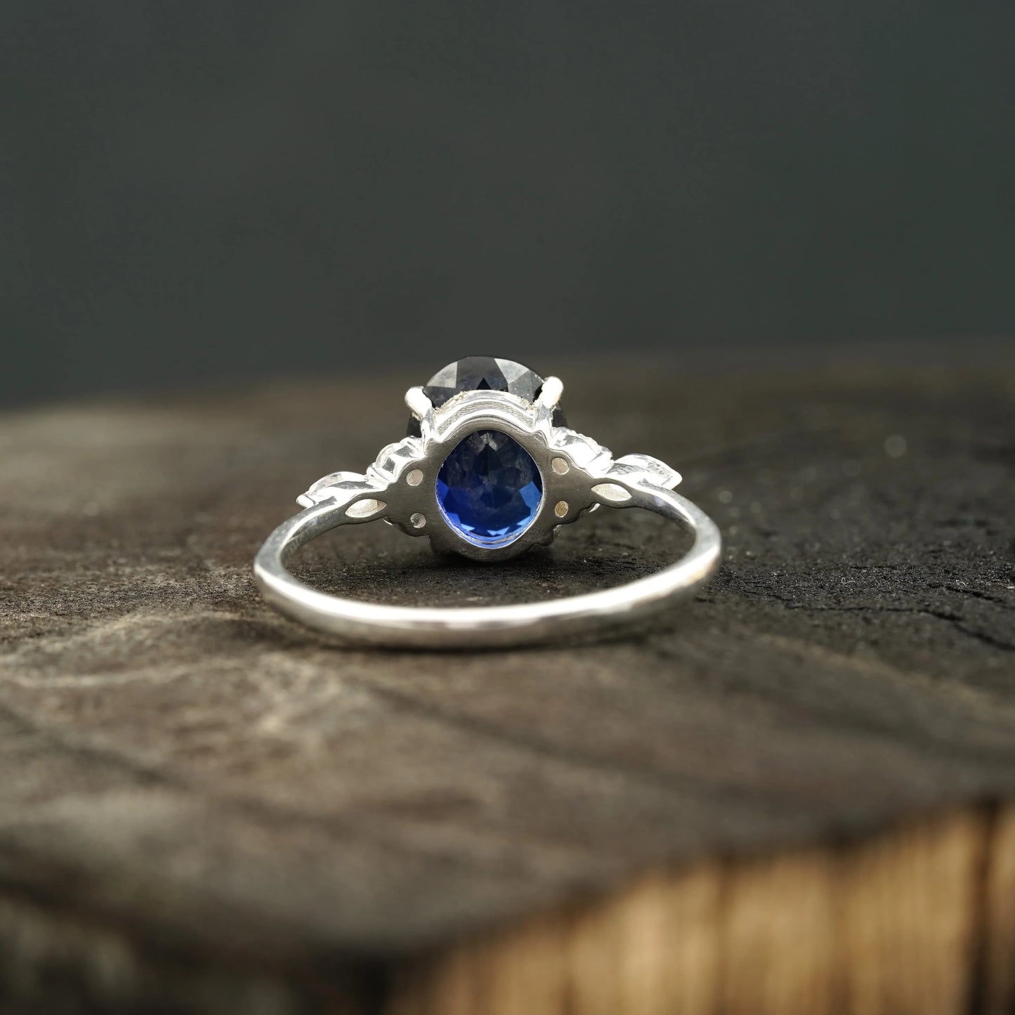 Oval Cut Blue Sapphire Sterling Silver Engagement Ring - Gigiscc