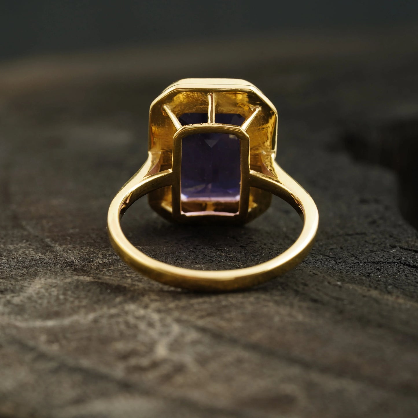 Large Alexandrite Bezel Set Engagement Ring 14K Yellow Gold - Gigiscc