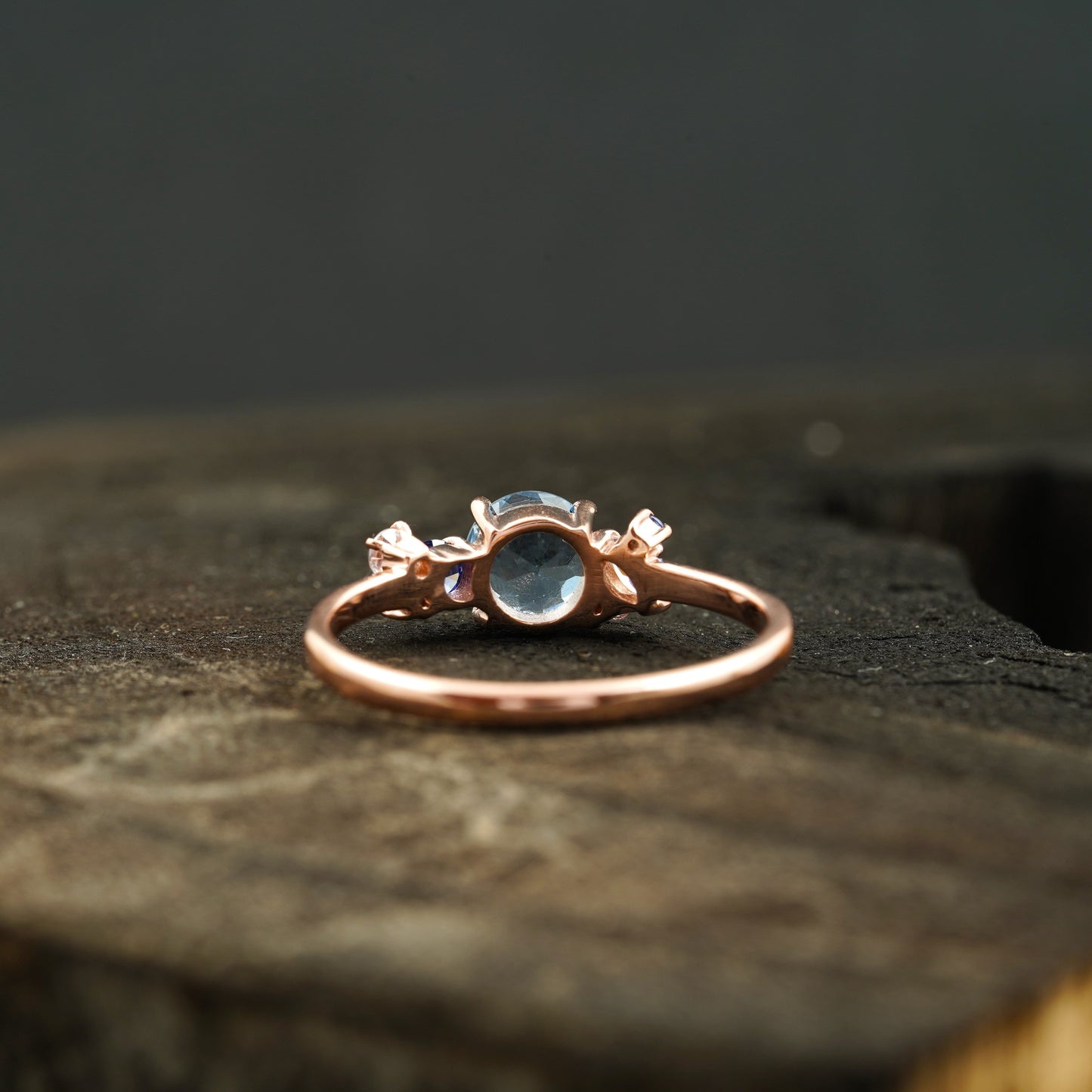 Aquamarine Cluster CZ Diamond Stacking Ring Back SIde