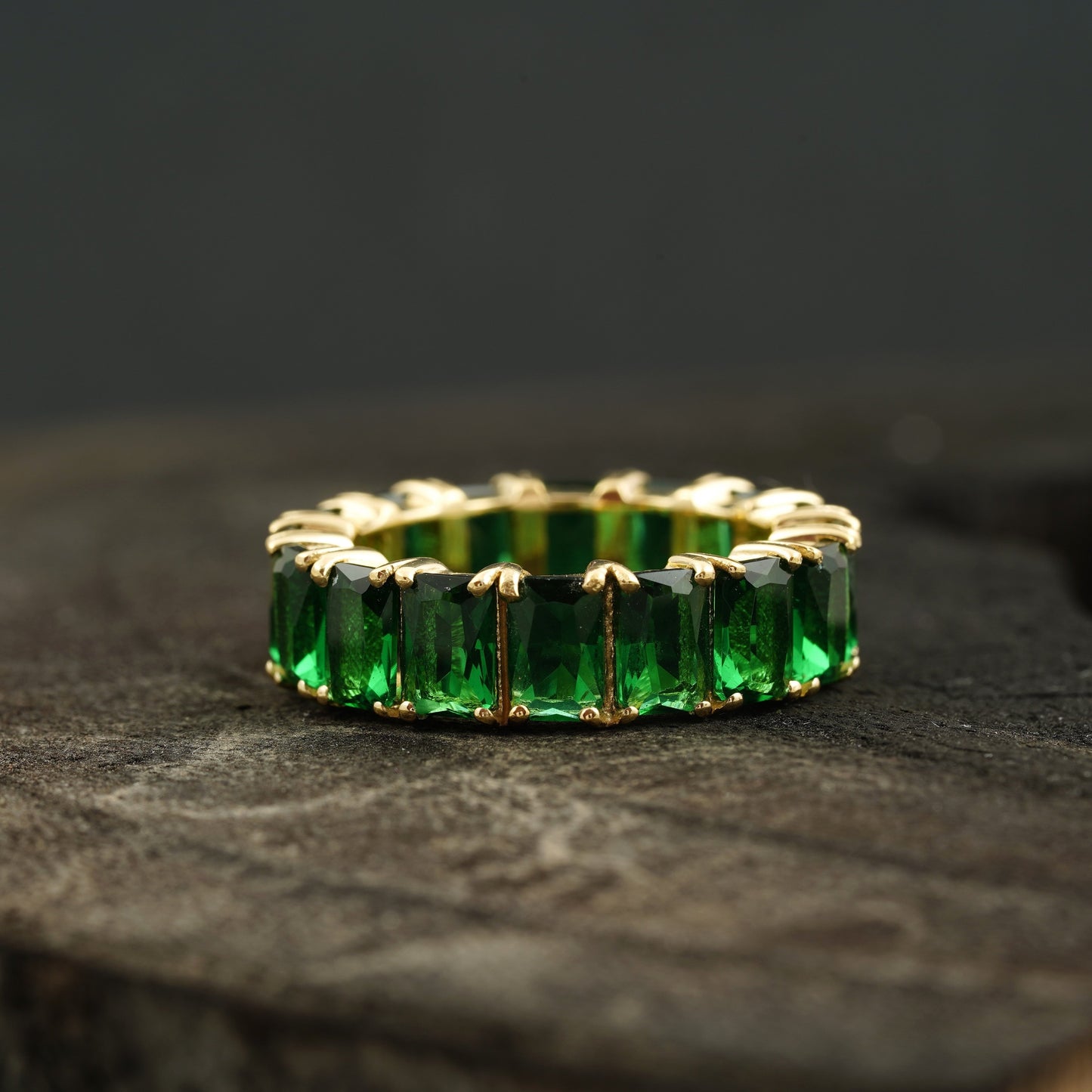 Emerald Full Eternity May Birthstone Wedding Band