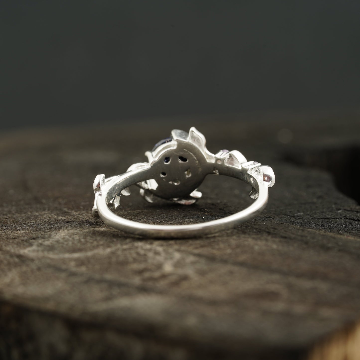 Blue Sandstone Leaf Diamond Band Engagement Ring | Sterling Silver