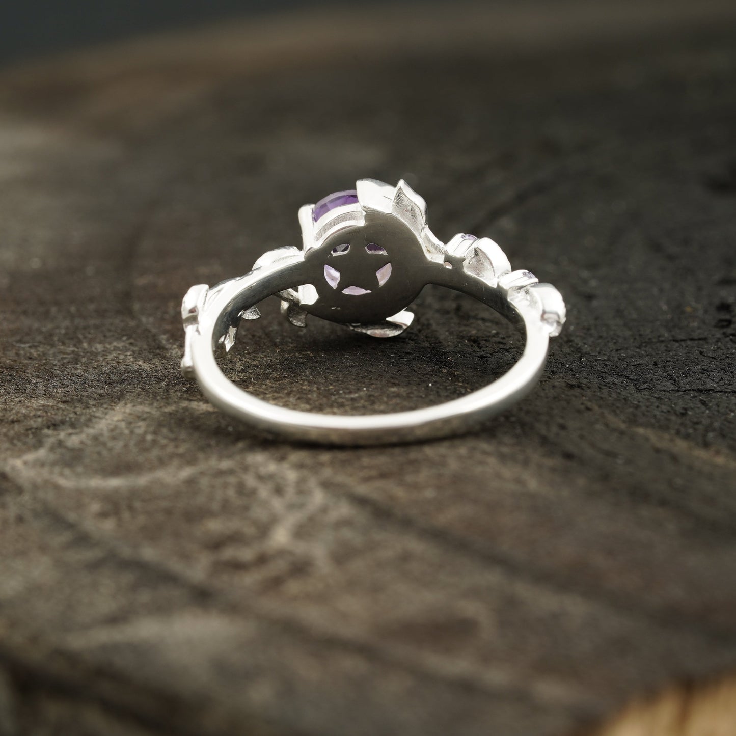 Alexandrite Moon Star Leaf Amethyst Engagement Ring Back Side
