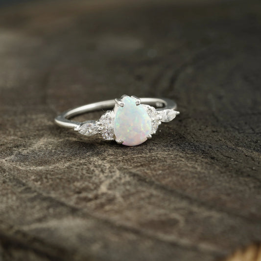 pear shaped opal cluster engagement ring | Promise bridal ring - Gigiscc