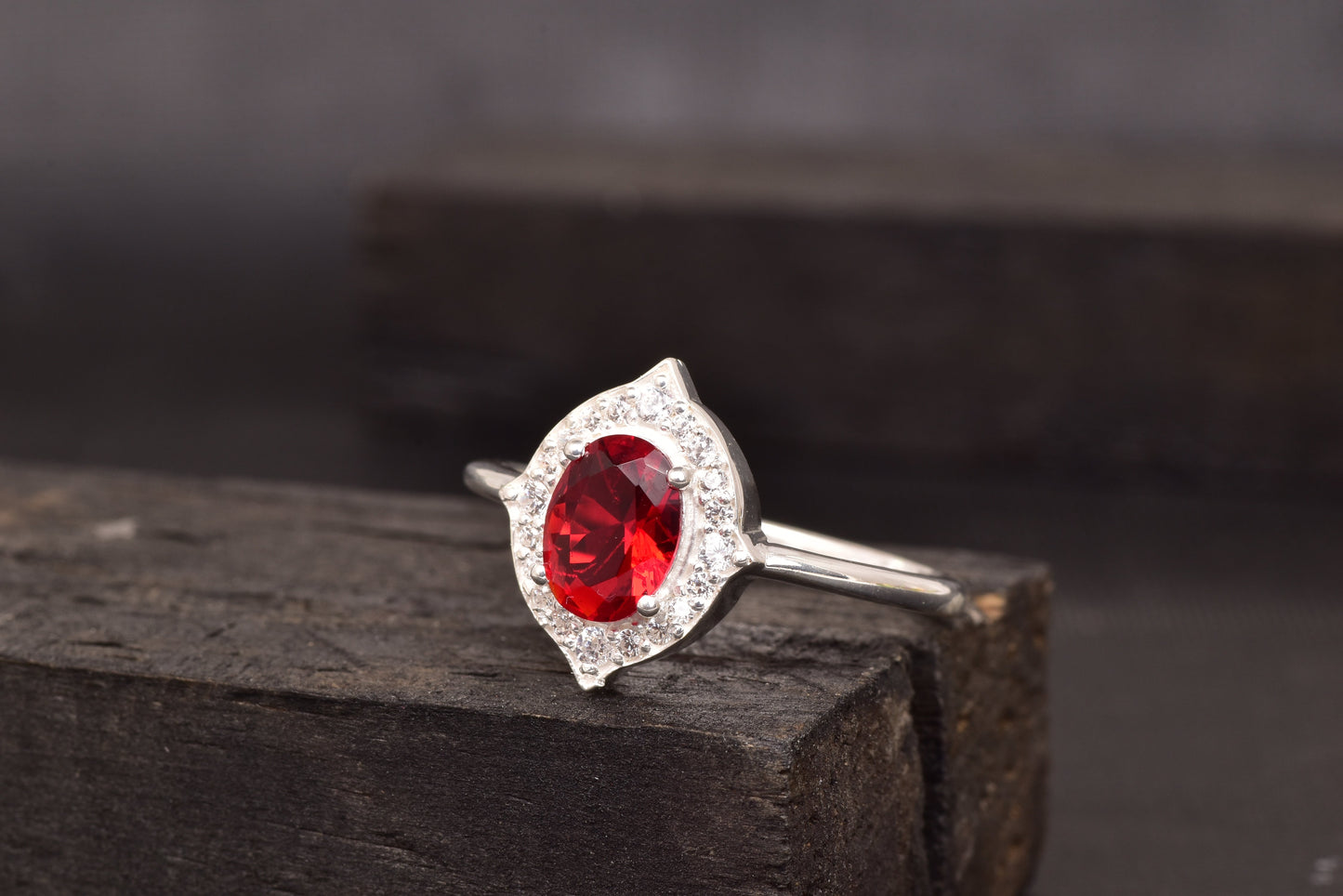Oval Cut Red Ruby 925 Sterling Silver Statement Ring