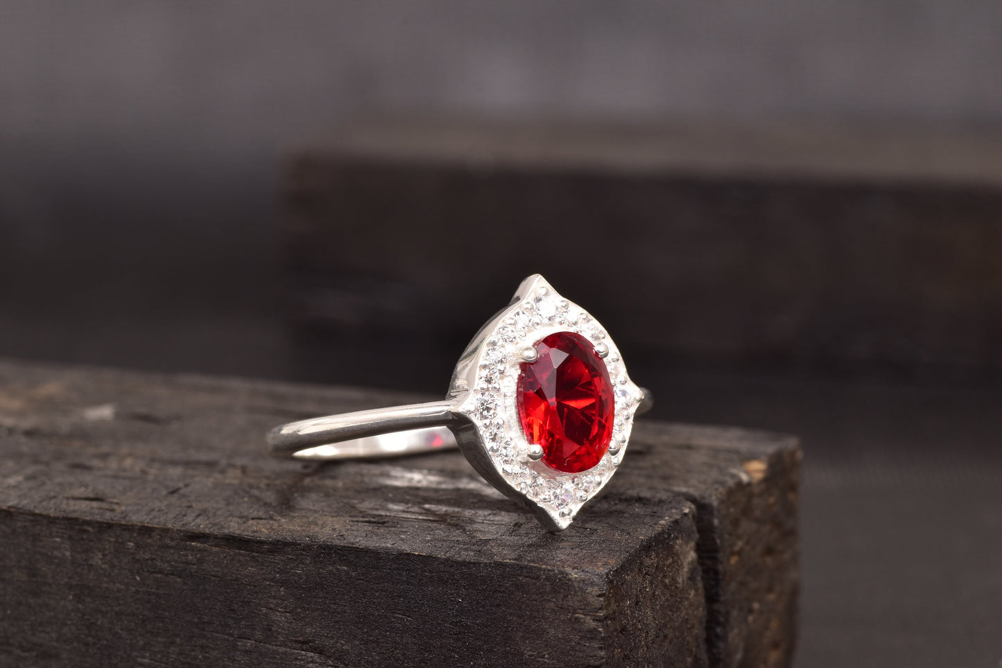 Oval Cut Red Ruby 925 Sterling Silver Statement Ring