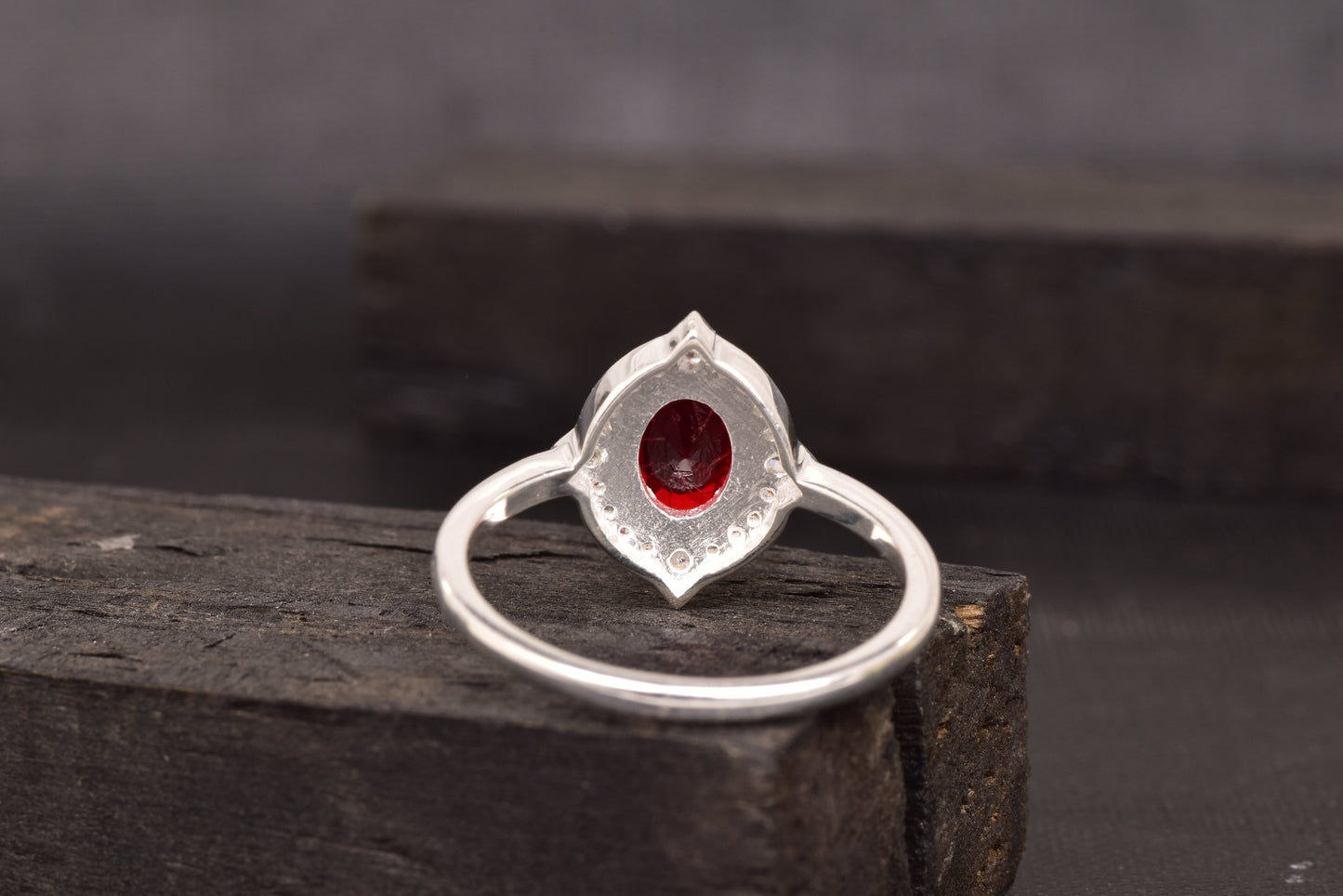Oval Cut Red Ruby 925 Sterling Silver Statement Ring