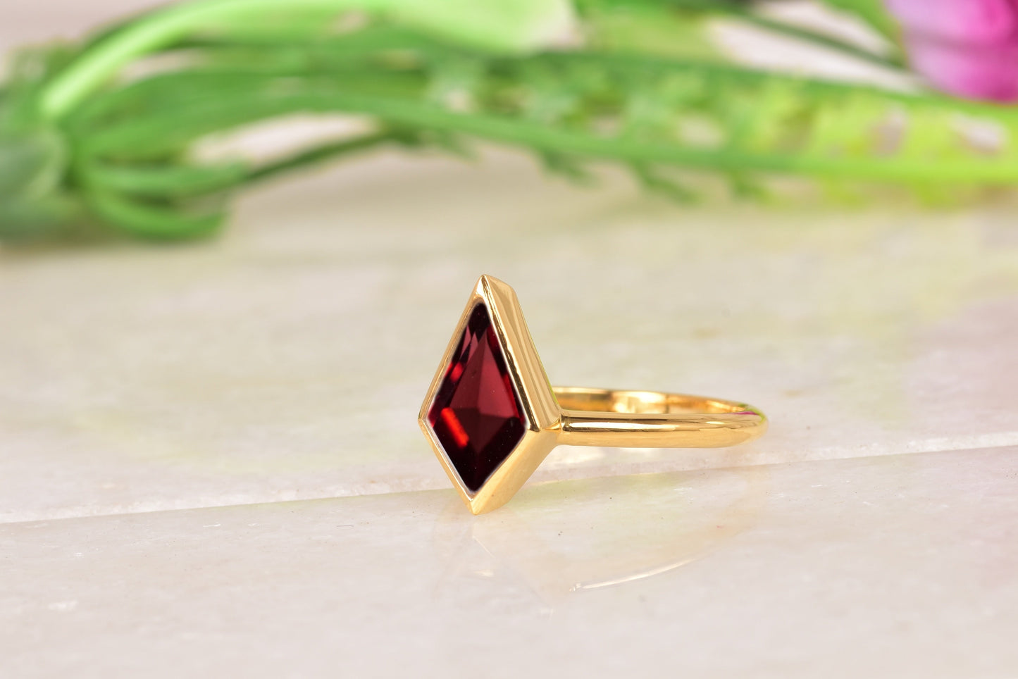 Kite Shaped Red Garnet Ring