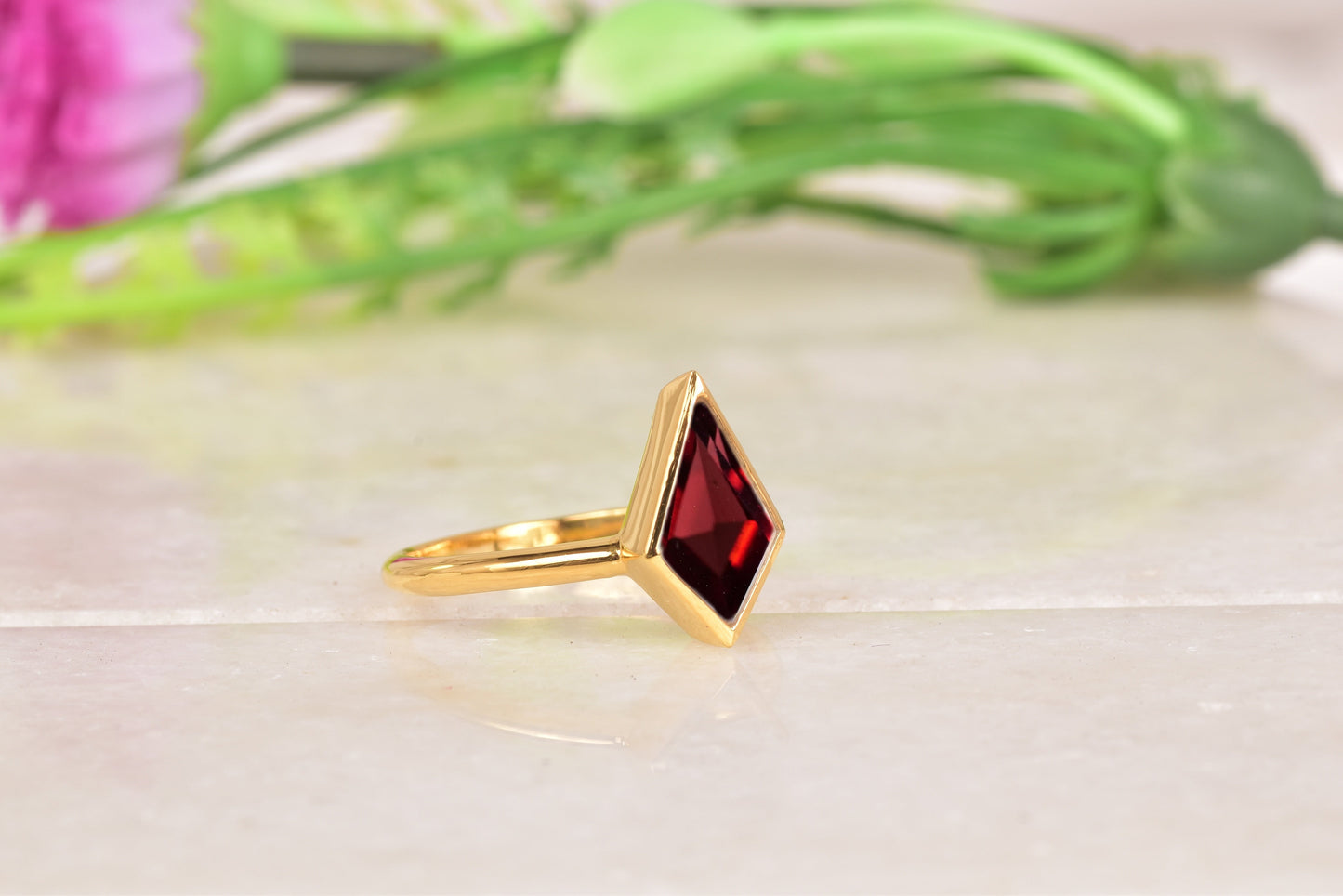 Kite Shaped Red Garnet Ring