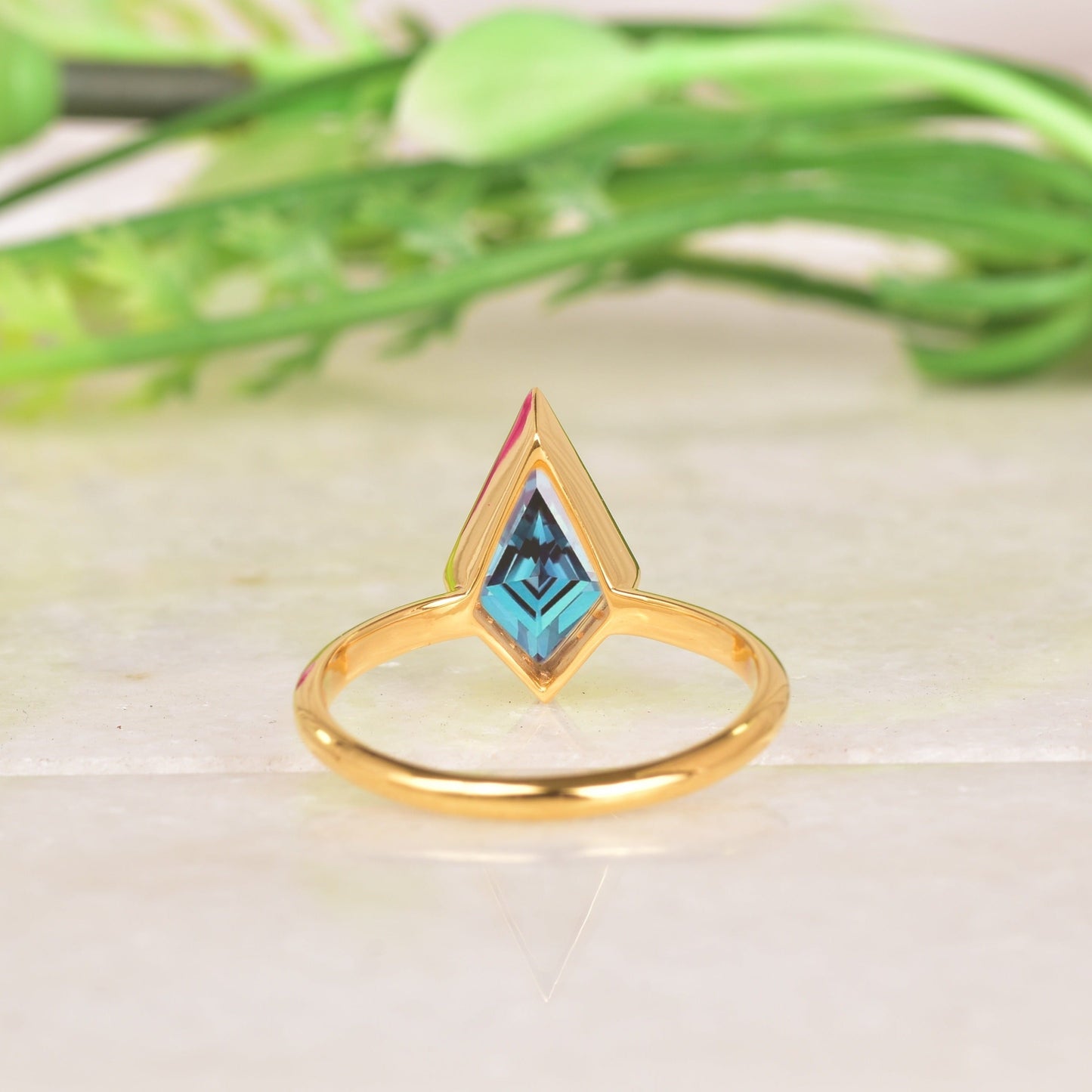 Kite Shaped Color-Change Alexandrite Ring