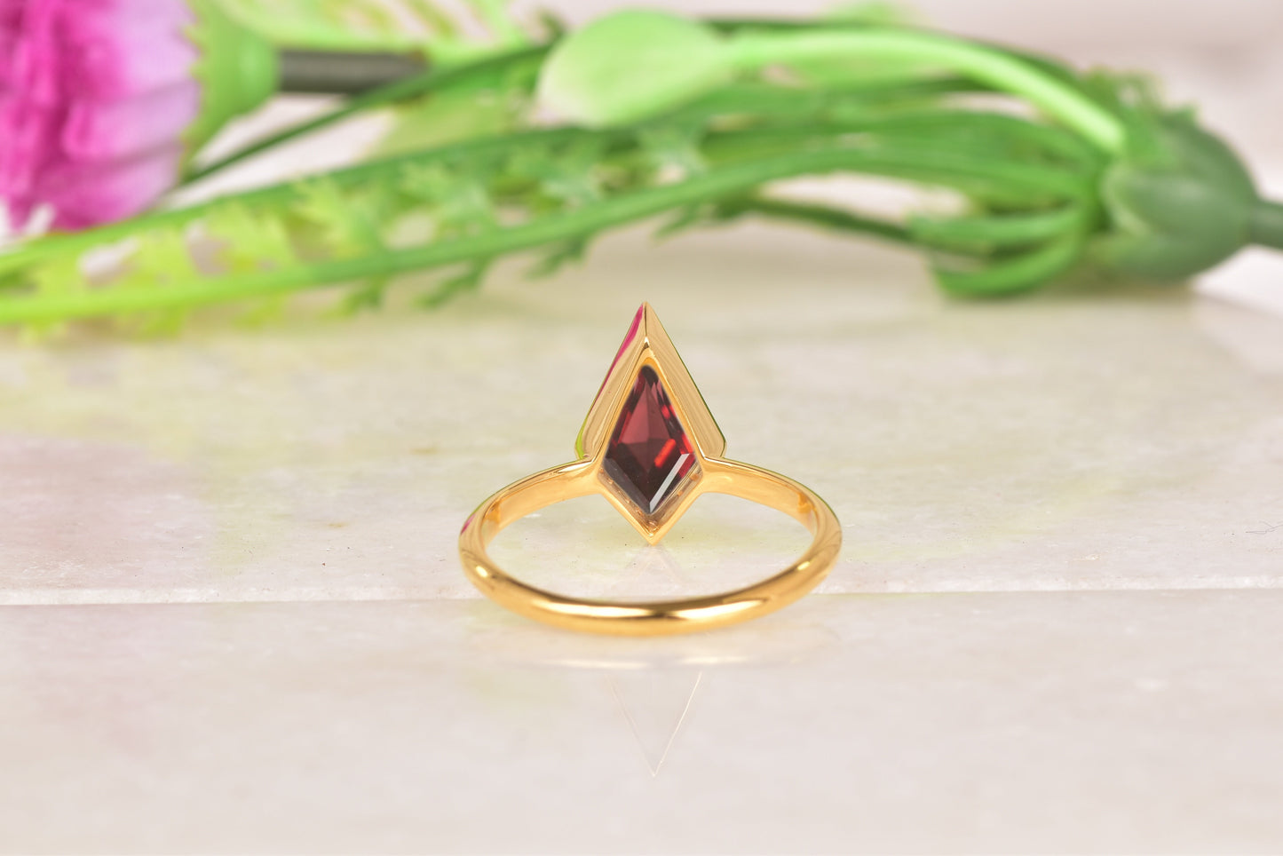 Kite Shaped Red Garnet Ring
