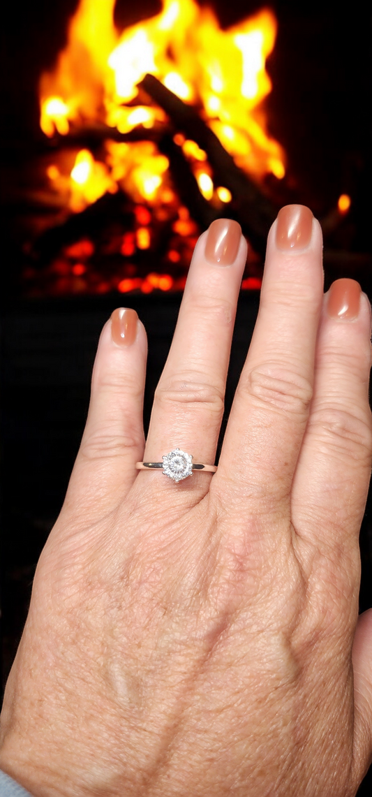 1ct Exquisite Round Russian Cut Moissanite Solitaire Ring. A Timeless Tiffany Mount in sterling silver.