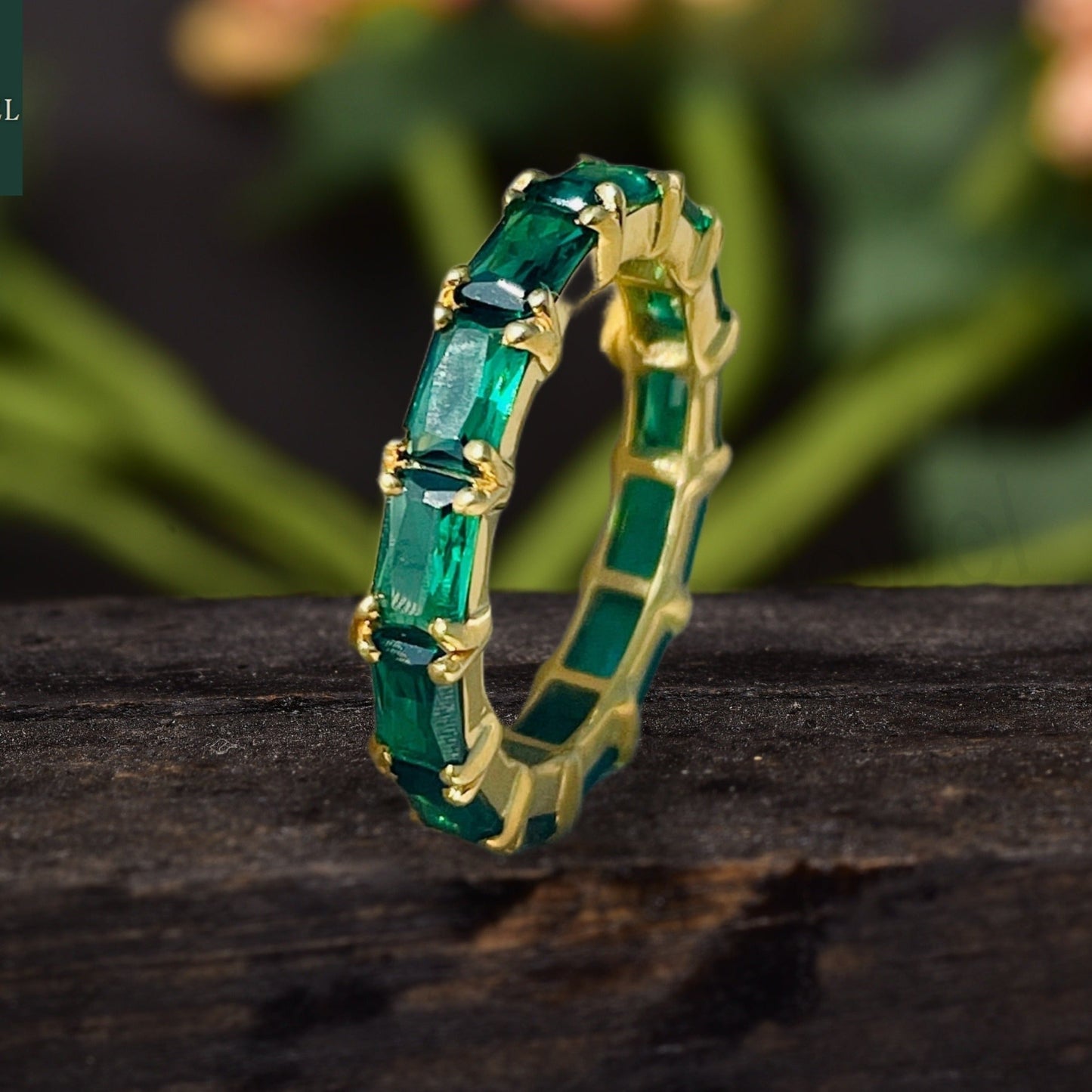 Emerald Gemstone Full Eternity Birthstone Ring Back View