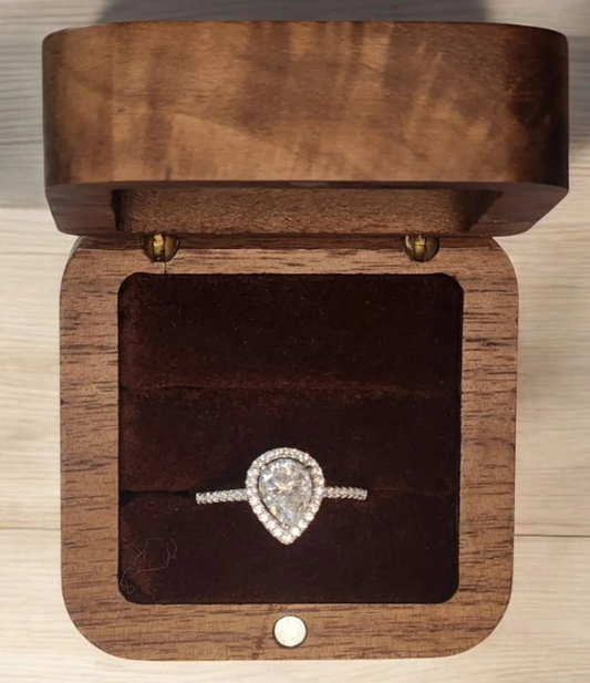 Pear cut Moissanite Solitaire Ring set with moissanite