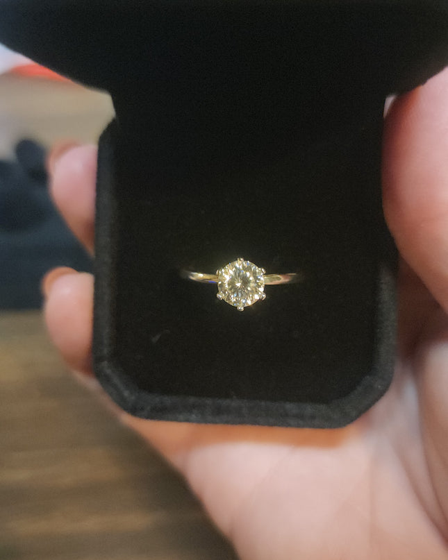 1ct Exquisite Round Russian Cut Moissanite Solitaire Ring. A Timeless Tiffany Mount in sterling silver.