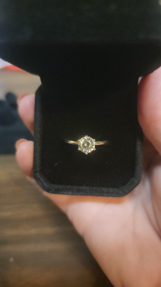 1ct Exquisite Round Russian Cut Moissanite Solitaire Ring. A Timeless Tiffany Mount in sterling silver.