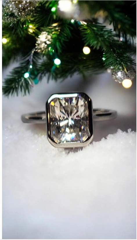 2ct Radiant Cut Moissanite Solitaire setting.