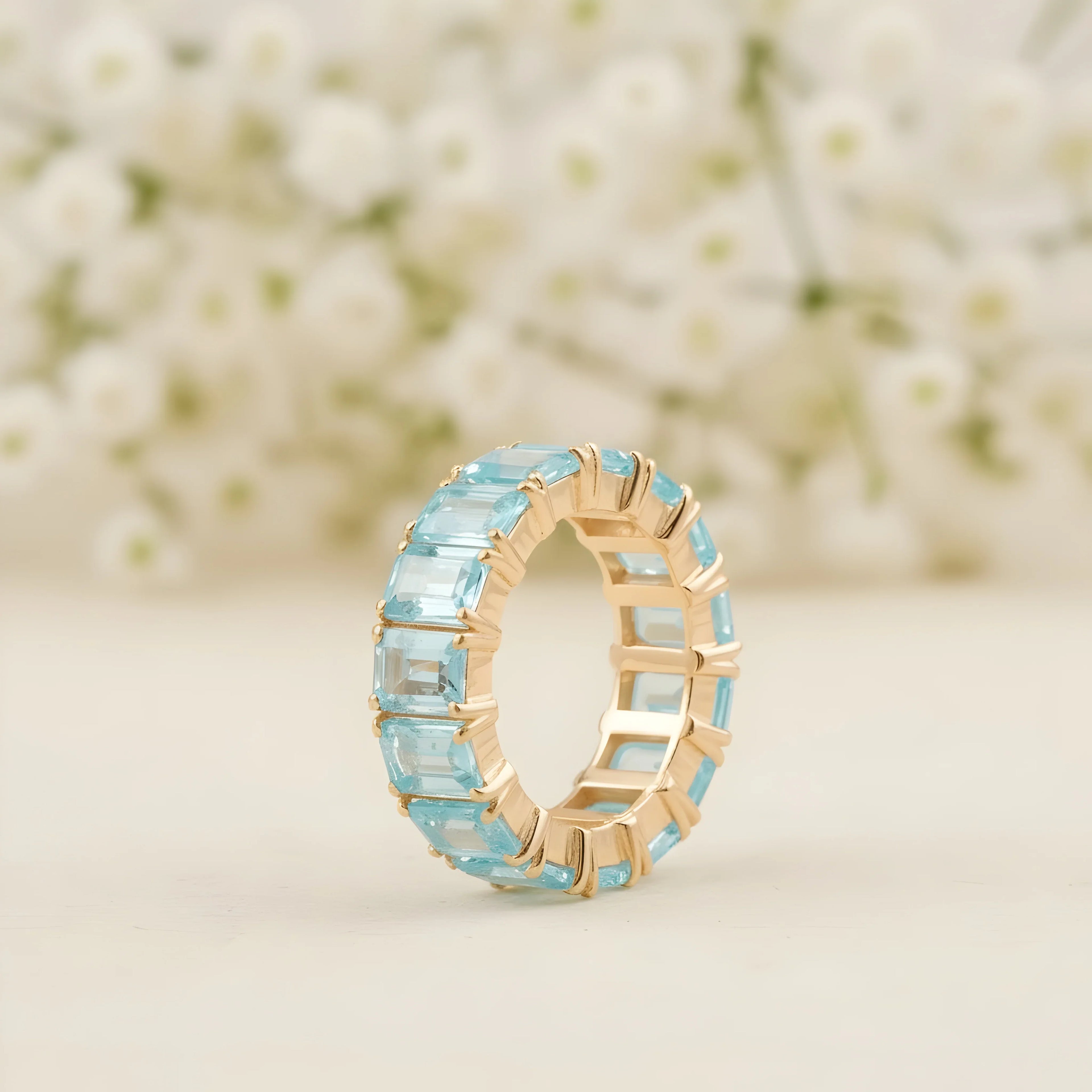 Baguette-Cut Aquamarine Full Eternity Wedding Band - Gigiscc