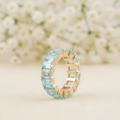 Baguette-Cut Aquamarine Full Eternity Wedding Band