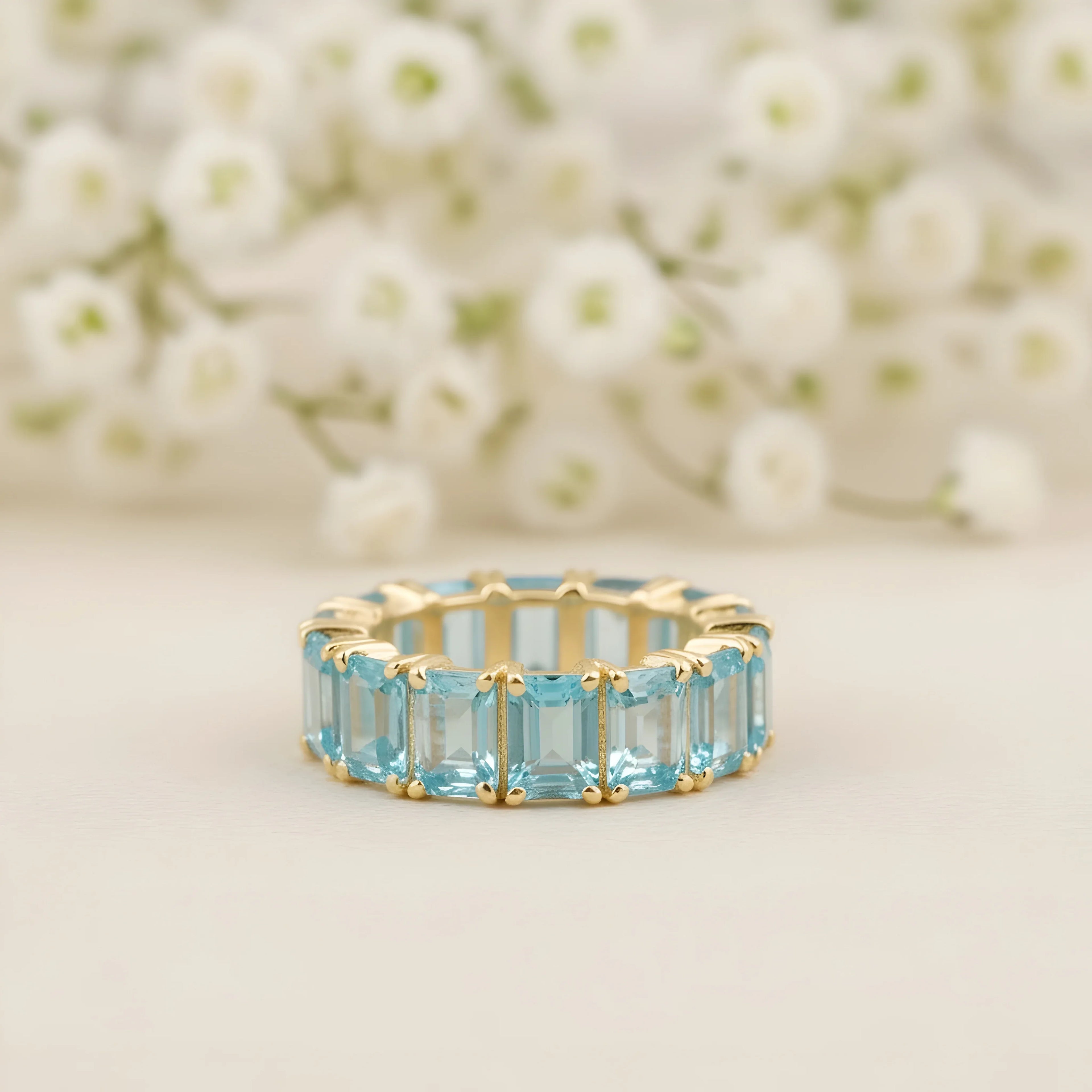 Baguette-Cut Aquamarine Full Eternity Wedding Band - Gigiscc