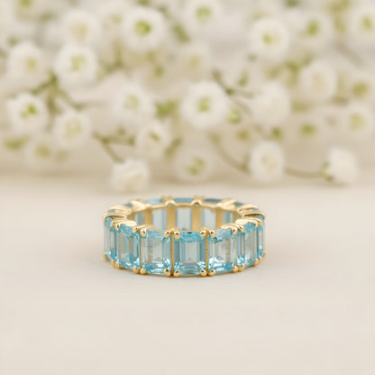 Baguette-Cut Aquamarine Full Eternity Wedding Band