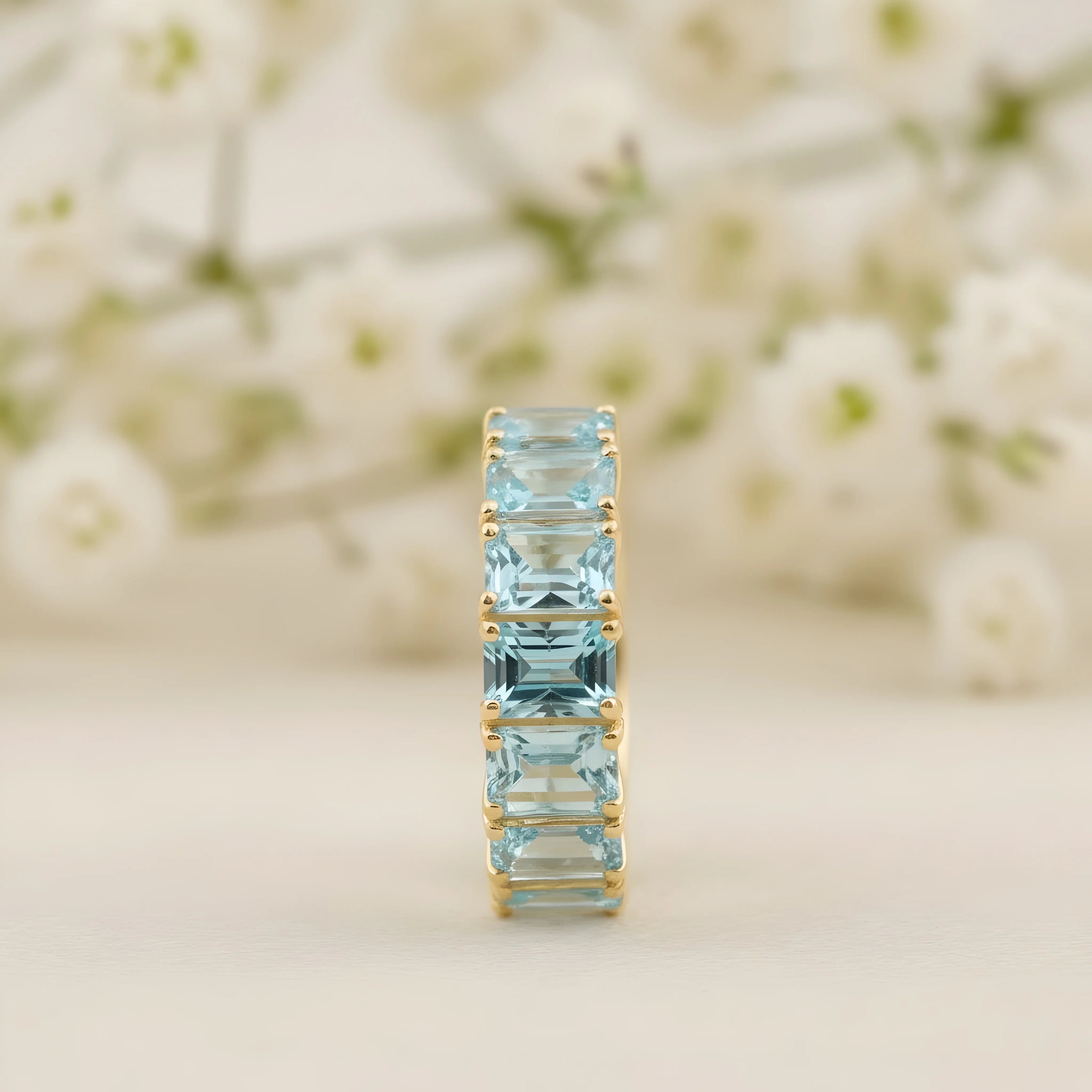 Baguette-Cut Aquamarine Full Eternity Wedding Band - Gigiscc