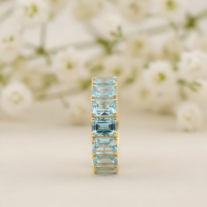Baguette-Cut Aquamarine Full Eternity Wedding Band