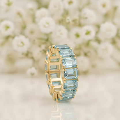 Baguette-Cut Aquamarine Full Eternity Wedding Band