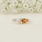 Pear Cut Citrine Art Deco Moissanite 3 Stone Wedding Band - Gigiscc