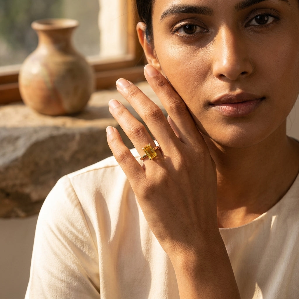 Baguette Citrine Engagement Ring With Model